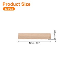 uxcell 33Pcs 5/16" x1-9/16 (8mmx40mm) Wooden Dowel Pins, Fluted Wood Beveled Ends Tapered Dowel Hardwood Pegs, Wood Dowels Rods for Furniture, DIY Crafts