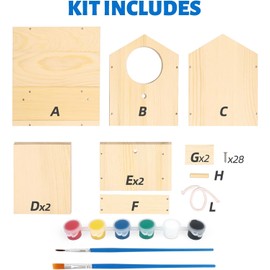 LotFancy Bird House Kit, 2 Pack, DIY Wooden Birdhouse Kits, Bulk Arts and Crafts Painting Woodworking Set for Kids and Adults to Build and Paint, Including Paints & Brushes