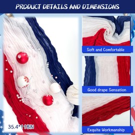 4th of July Cheese Cloth Table Runner, 118 x 35 Inch Red White Blue Gauze Table Cloth Table Runner for Independence Day Patriotic Memorial Day Birthday Dining Table Decor