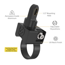 Scosche PSM21006-20 BaseClamp Adjustable Whip/Flag Mount Base with 2.0” Tube Clamp for ATV's UTV's and Side x Sides, Black