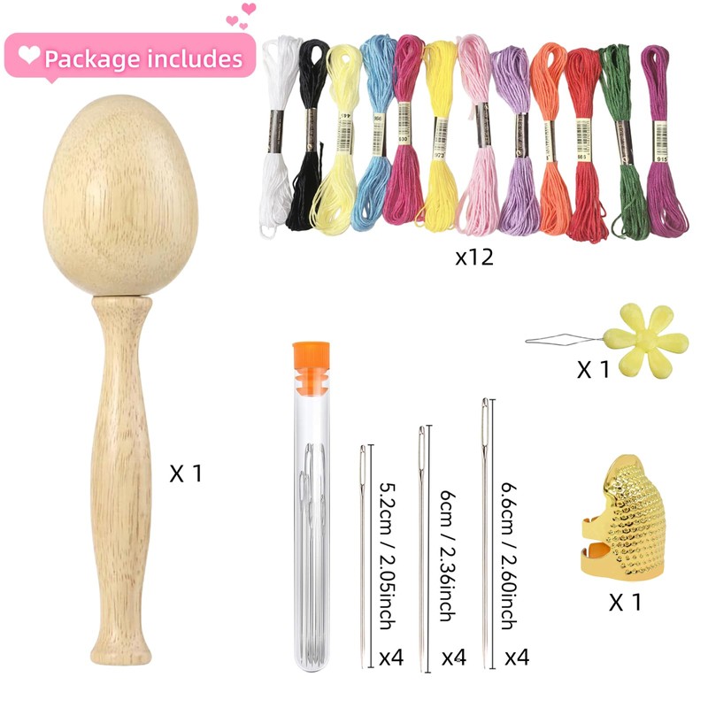 Darning Egg, Socks Wooden Darning Supplies Kit with 12 Pcs