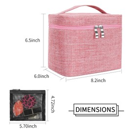 Makeup Bag Travel Makeup Cosmetic Bag Case Organizer Makeup Pouch with Mesh Bag Makeup Brush Holder Bag Toiletry Bags for Women - Pink