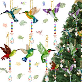 6 Pcs 5D Diamond Painting Wind Chimes Diamond Art Suncatchers Double Sided Hummingbird Diamond Painting Kits with Crystal Pendant for Adults Kids Home Garden Window Decor Garden (Hummingbird Style)