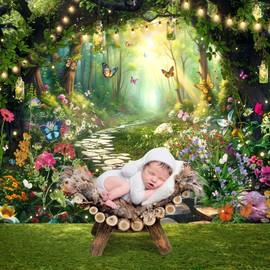 Omifly Enchanted Fairy Woodland Tale Backdrop 8Wx6H for Photography Garden Green Spring Butterfly Flower Princess Birthday Magic Background Party Decorations Fabric Decor Photo Booth Studio Props