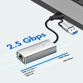 LogiLink UA0422 - USB (Type A & Type C) to RJ45 Network Adapter 2.5G