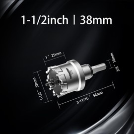 Mollom (1-1/2'' | 38mm) Heavy Duty Carbide Hole Saw with 2 Pilot Drill Bits, Hole Cutter cuts Stainless Steel, mild Steel, Iron, Copper, Brass, Plastic