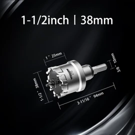 Mollom (1-1/2'' | 38mm) Heavy Duty Carbide Hole Saw with 2 Pilot Drill Bits, Hole Cutter cuts Stainless Steel, mild Steel, Iron, Copper, Brass, Plastic