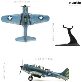 NUOTIE 1/72 Douglas SBD-2 Dauntless Dive Bommber Model World War II Midway Vintage Warplane Metal Diecast Aircraft Military Display Airplane for Display Collection or Gift