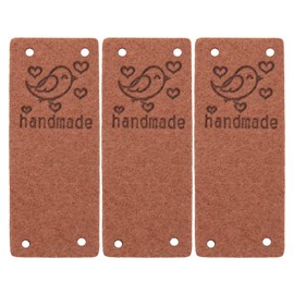 Tissting Pack of 100 Handmade Labels for Sewing, 5 x 2 cm, Rectangular, Brown, Microfibre Bird Pattern, Blank Labels, Handmade Decorative Leather Labels for DIY Sewing Clothing, Knitting, Crochet