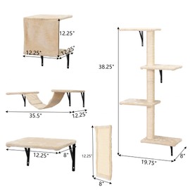 Sardoxx Cat Hammock Wooden Wall-Mounted Shelves Cat Climber Set of 5, Floating Cat Perches, Hanging Cat Beds for Sleeping, Playing, Climbing-Modern Cat Bed & Furniture for Large Cats Or Kitty, Beige