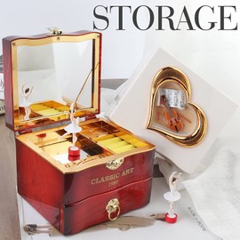 Felenny Jewellery Box for Girls Musical Vintage Jewellery Storage Box Small Music Jewellery Boxes with Ballerina Jewellery Storage Box with Drawer