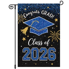 Louise Maelys Graduation Garden Flag 12x18 Inch Double Sided Burlap, Small Congrats Grad Class of 2026 Yard Banner Flag Black and Gold Graduation Outdoor Outside Porch Lawn Decor