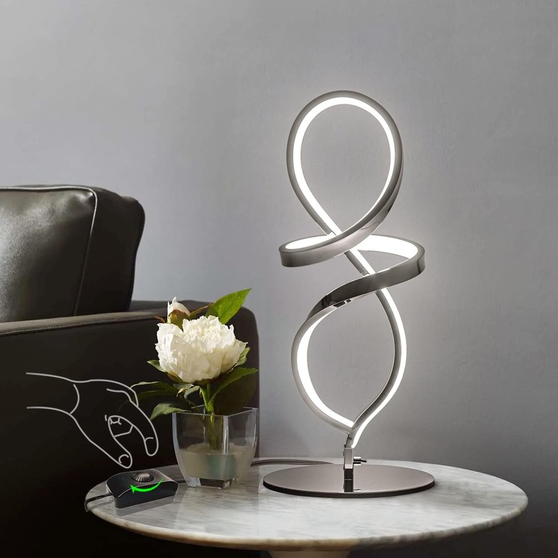 Mayful Modern Table Lamp with LED Spiral Design, Bedside Lamp