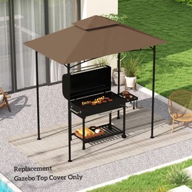 Outsunny Grill Gazebo Canopy Replacement Roof, UPF50+ Protected, 5' x 8' Outdoor BBQ Canopy Replacement Cover, Double Tiered Grill Canopy Replacement Cover, TOP COVER ONLY, Brown