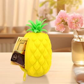 FUSMYE Pineapple Coin Purse Pouch, Silicone Novelty Funny Wallet Gifts For Pineapple Lover women kids, Portable Small Storage Bag, Realistic Looking Pineapple Decorations, Zipper Wristlet Wallets