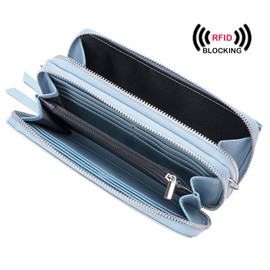 Women Crossbody Wallet Purse, Small Phone Bag With Shoulder Strap, RFID Wristlet Cross Body Mini Handbag Lightweight Blue Fabric