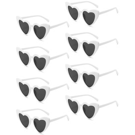 Ricawa 8 Pack Heart Sunglasses Vintage Cat Eye Love Heart Glasses Retro Bachelorette Bride Sunglasses Bulk for Women Wedding Party (White)