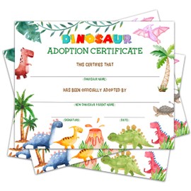 Wild Dinosaur Adoption Certificate - 8 x 10 Inches Jungle Dinosaur Adoption Party Decorations, Certificates for Kids, Girls or Boys, Adopt A Pet Party Favors - A16