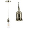 COZZY Vintage Ceiling Pendant Light Fitting, Light Grey Twisted Braided Flex,E27 Lamp Holder Suspended Pendant Light Fitting Kit-Satin Nickel