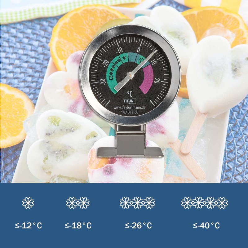 TFA Dostmann 14.4011.60 Analogue Fridge Thermometer Stainless Steel Also Suitable