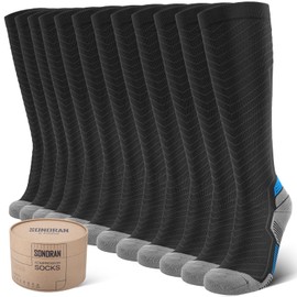 SONORAN 6 Pairs Compression Socks for Men & Women 20-30 mmHg Graduated Compression Socks Knee High Best Support for Running, Travel, Athletic XXL（Black Blue）