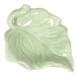 SHOWERORO Ceramic Leaf Shaped Self-draining Soap Dish for Bathroom Stylish Soap Holder for Shower Easy Draining Design Green for Use