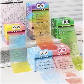Bonito patrón de monstruo, divertido rollo de notas adhesivas transparentes de arco iris, bloc de notas de dibujos animados, regalo de regreso a la escuela para profesores y estudiantes (estilo 1)