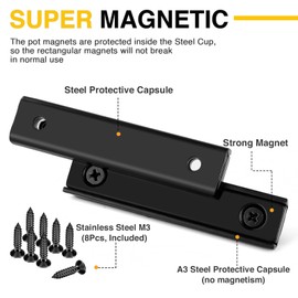 DIYMAG Strong Neodymium Rectangular Magnets 4Pack, 2.36" x 0.53" x 0.20" 80LBS Pulling Force Countersunk Hole Magnet with Mounting Screws Rare Earth Cabinet Magnetic Bar for Wall Mounting,Black