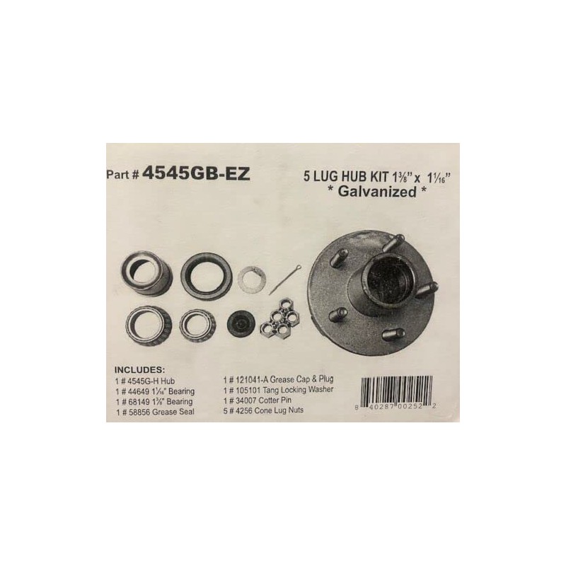 Boat Trailer Galvanized Hub kit 5-4.5 5 Lug W/Bearing Kit