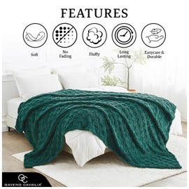 GC GAVENO CAVAILIA Throw Blankets - Fluffy Fleece Blankets For Bed, Couch, Sofa, Settee - Comfortable Thermal, Warm, Cosy Blankets & Throws - Stylish Jacquard Throw (130X180 cm) - Dark Green