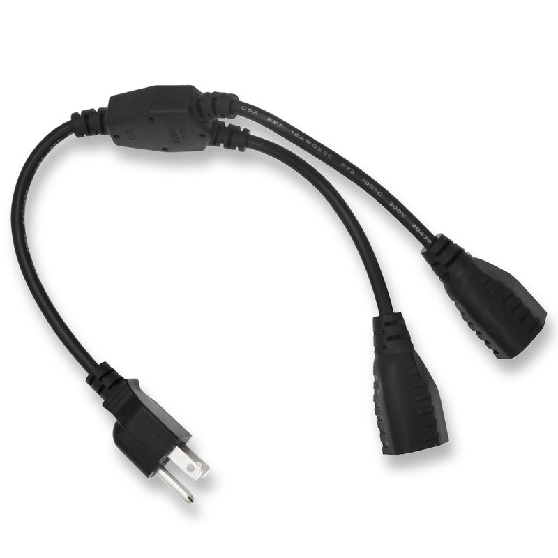 KUNCAN Power Cord Extension Y Splitter - 2 Way Outlet