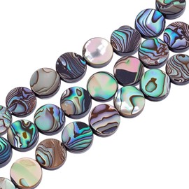 HOBBIESAY 40Pcs Flat Round Paua Shell Beads 8mm Natural Abalone Colorful Shell Loose Beads Shells Spacer Craft Bead Bulk for DIY Bracelets Earring Necklace Jewelry Making Craft,Hole:0.5mm