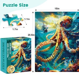 300 Piece Puzzle for Adults, Jigsaw Puzzle, Ocean Sailboat Octopus Jigsaw Puzzles, Funny Family Game and Learn About The Beauty of The Ocean, Friends Family Activity Game Nights Gifts, 20.5x15 in