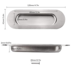 YEYIT 2 Pcs Concealed Embedded Flush Sliding Door Pull Handles, Stainless Steel Elliptical Handle with Hidden Screws,Hidden Pull Handle for Drawer,Wardrobe and Cabinet Drawer Finger Handle