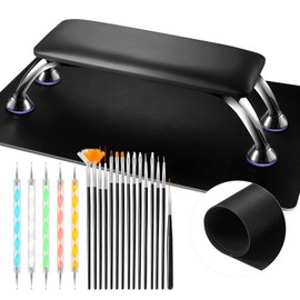 OFUSUY Big Arm Rest for Nails Tech, Microfiber Leather Nail Arm Rest, Removable Nail Hand Rest with Installation Tools and Manicure Tools, Soft Hand Rest for Nails Toenails