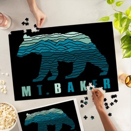 Lantern Press 1000 Piece Jigsaw Puzzle, Mt Baker, Black Bear, Abstract Mountain Scene, Cool Colors