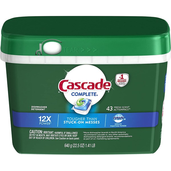 Cascade Complete Dishwasher Pods, Actionpacs Dishwasher Detergent, Fresh Scent with Dawn Power, 43 Count