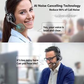 KISSB Audifonos Bluetooth 5.2, Inalambricos Bluetooth Portátil Diadema Microfonos Cancelación de Ruido AI para Conferencia/PC/Conductores de Camiones Total 40 Horas