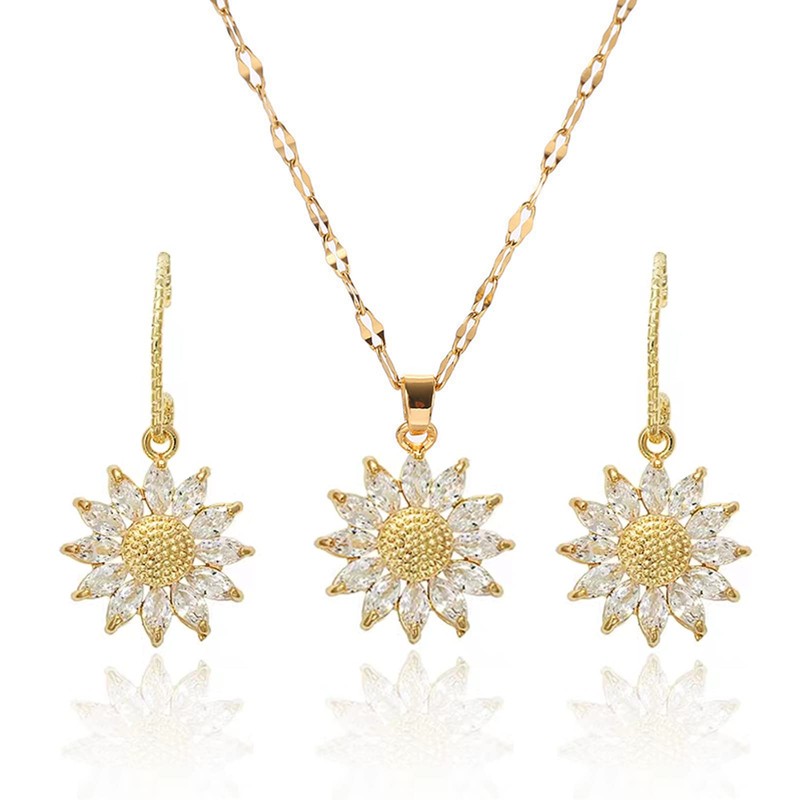 Qzgyoool Collares de Mujer, Juego Collar Aretes de Girasol Chapado