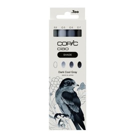 Copic Ciao Shade Set Dark Cool Grey, 3 Twin Markers with One Medium Width and One Brush Tip, Includes Multiliner Cool Grey 0.5 mm