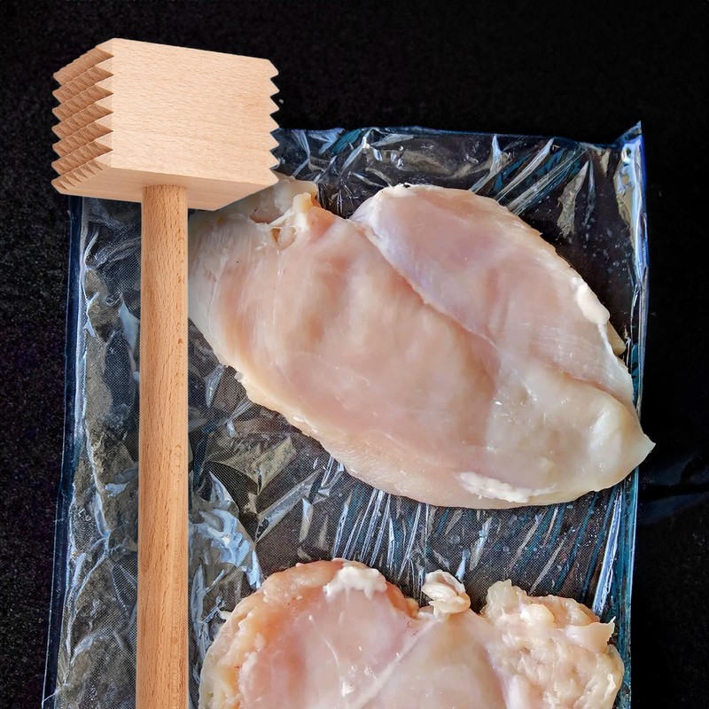 HIC Kitchen Wooden Meat Tenderizer Mallet Marinating Prep Tool, Double