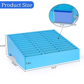 Ozzptuu 36-Grid Wooden Cell Phone Holder Desktop Organizer Storage Box for Classroom Office (Blue 36-Grid)