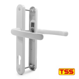 TSS UPVC Door Handles Set with Blank External (Dummy) - Lever/Lever - 92mm PZ (Centres) - 210mm Screw to Screw - Backplate 244mm X 34mm Replacement Dummy UPVC Door Handles (White)