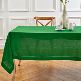 Solino Home Garden Green Linen Tablecloth 60 x 90 Inch - 100% Pure Linen Classic Hemstitch Table Cloth for Rectangle Tables - Machine Washable Tablecloth for St Patricks Day Decorations