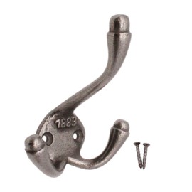 EAI Cast Iron Triple Coat Hook 1883 Antique Coat and Hat Rack Hook Hand Forged Self Coloured with Screws