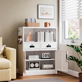 AFAIF Storage Cabinet with Drawers, 41.3" Steel Lockable Storage Cabinet with Doors and Side Pegboard, Metal Cabinet for Garage, School, Home Office, White