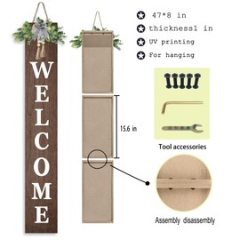 Outdoor Welcome Sign for Front Door Standing 47"X8" Large Farmhouse Wood Framed Tall Leaner Vertical Decor Rustic Home Outside Welcome Sign for Front Porch Decoration (Wood)