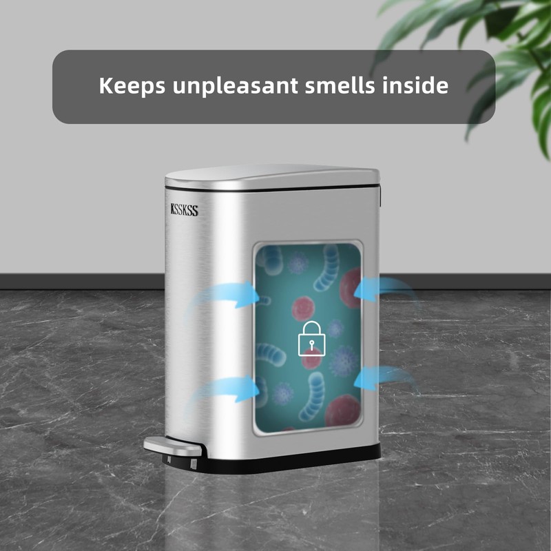 KSSKSS 2.6 Gallon Slim Bathroom Trash Can with Soft Close