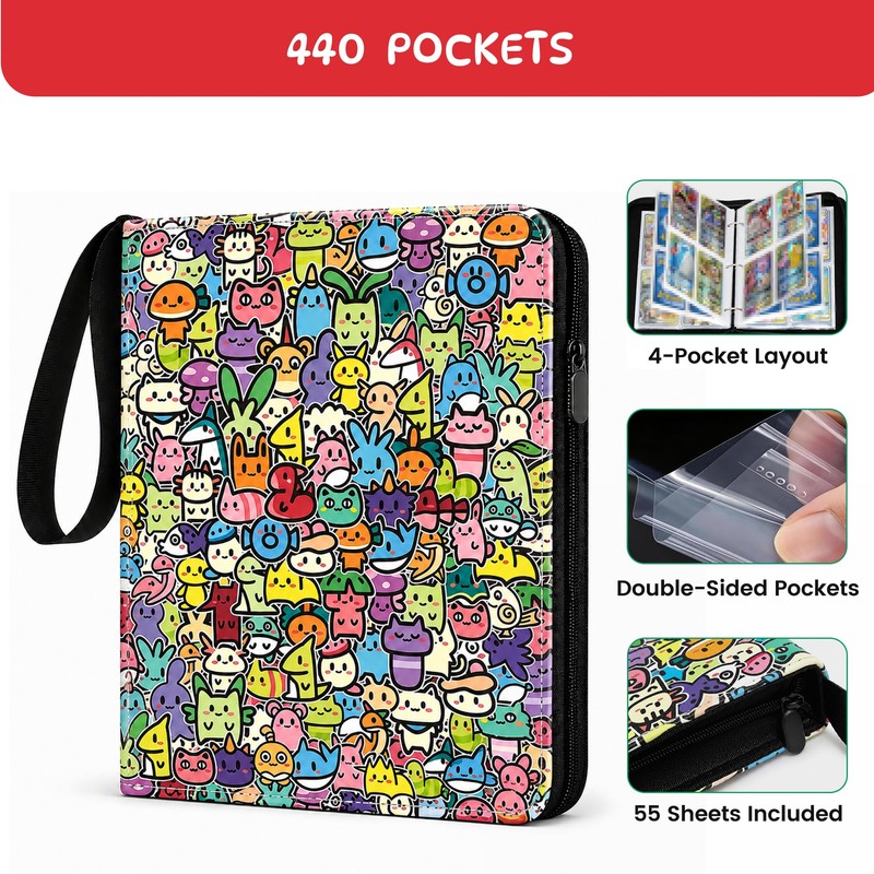 4 Pocket Card Binder Holds 440 Cards, Trading Card Binder