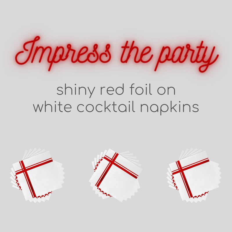 Fanxyware - Servilletas de cóctel rojo sobre blanco, paquete de